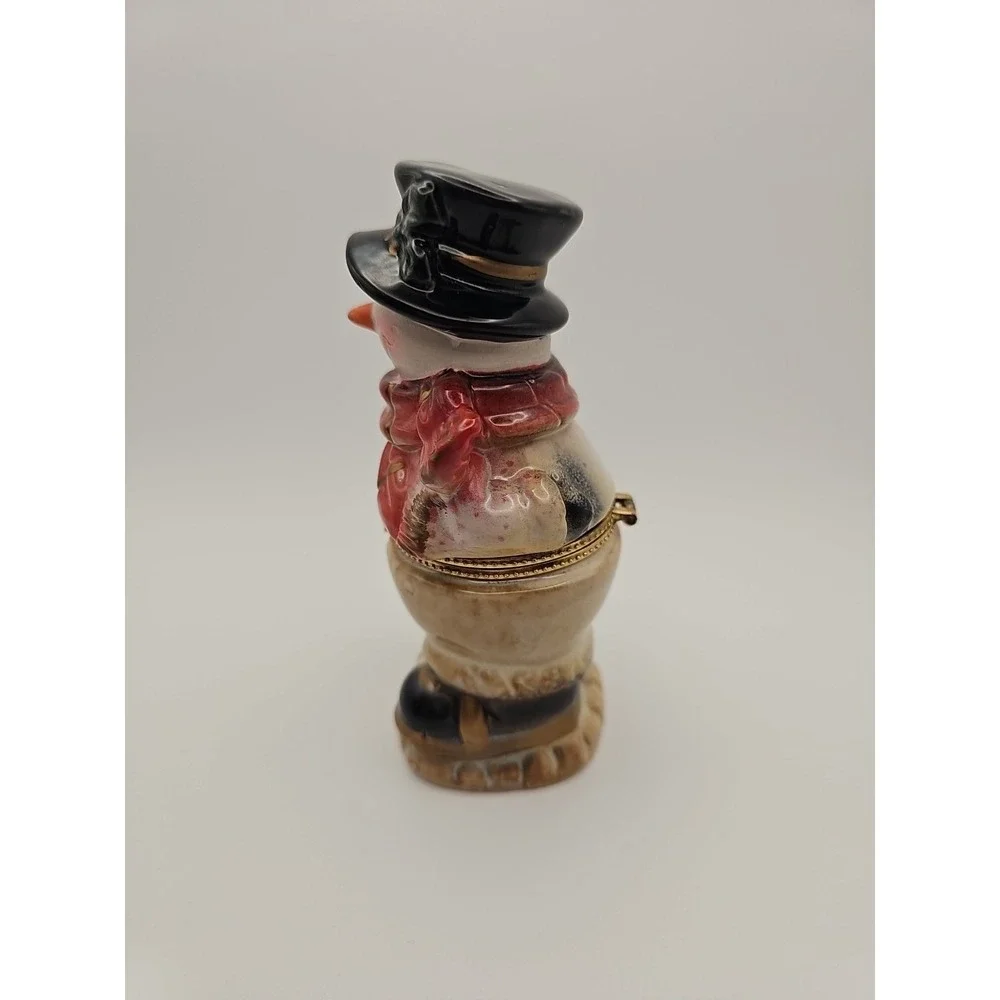 Snowman Trinket‎ Box Jar Christmas Hinged Porcelain Box